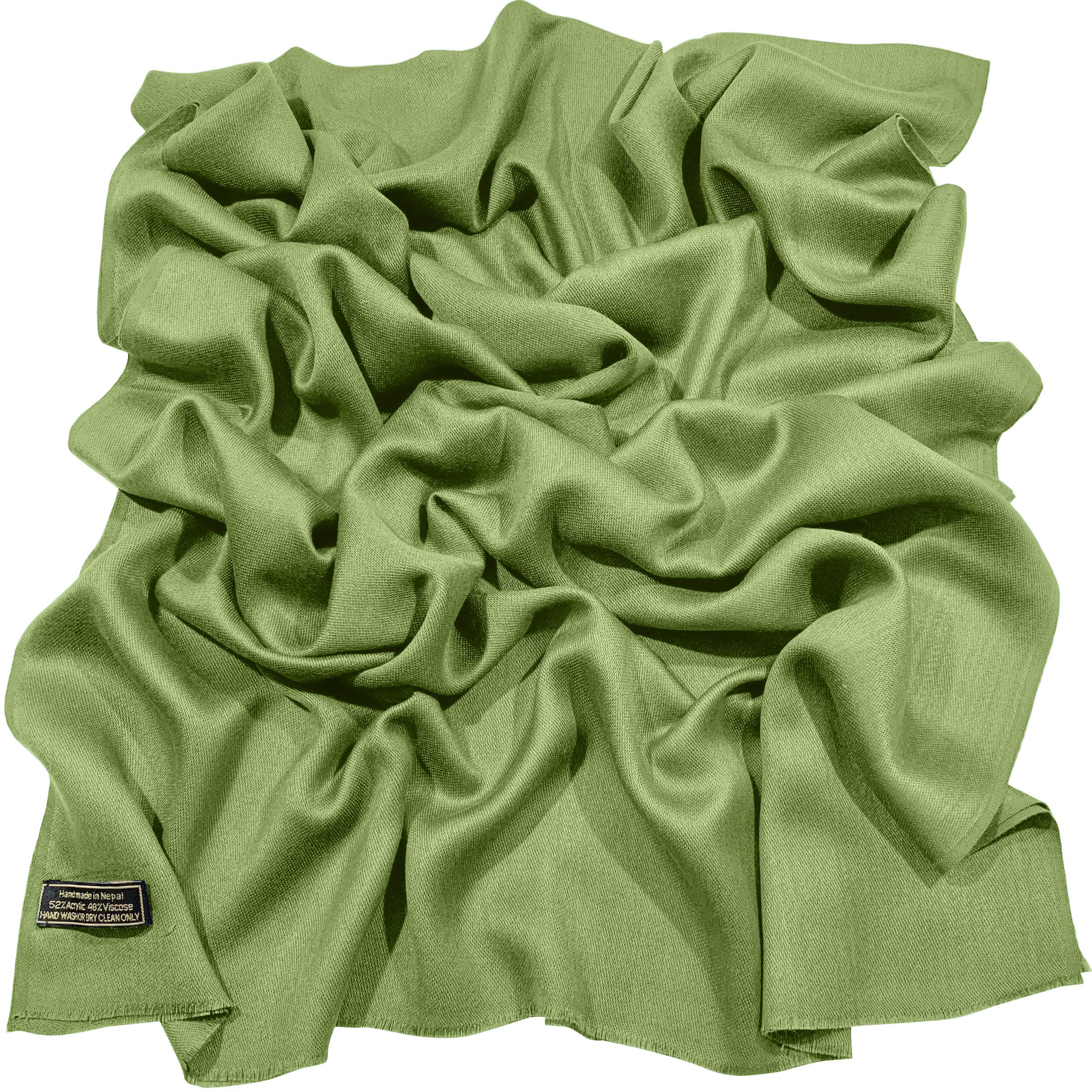 Green Fringe Solid Colour Design Nepalese Shawl Scarf Stole Pashmina CJ Apparel