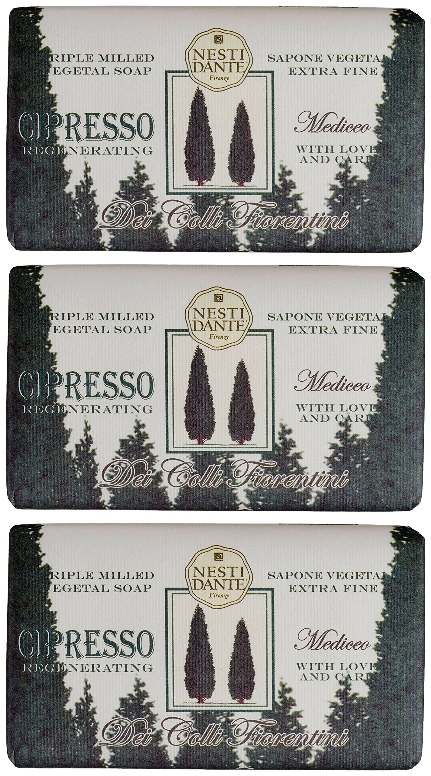 "Cipresso Mediceo" Regenerating Triple Milled Perfumed Vegetal Soap,"Dei Colli Fiorentini" Line 8.8 Ounces (250g) Package (Pack of 3) [ Italian Import ]