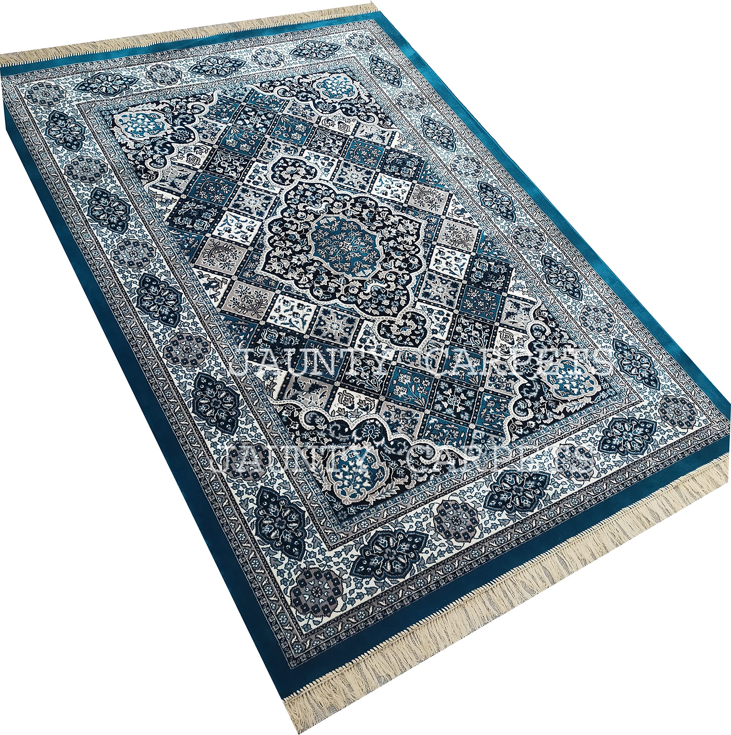 Jaunty carpets Ultra - Low Pile Silk Touch Carpet, Approx 5 X 7 Feet (150x210 cm) Blue Multi