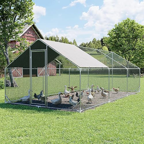 Miniatura 19 de Gallinero de metal grande, jaula para aves de corral galvanizada con forma de cúpula con cubierta impermeable y anti-ultravioleta y puerta