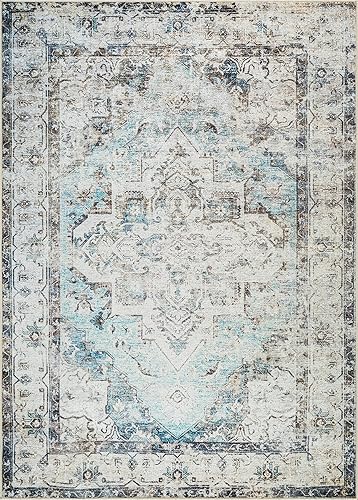 Miniatura 3 de Bloom Rugs Alfombra Lavable Antideslizante de 5' x 7' - Alfombra de Área Tradicional BeigeAzul para Sala de Estar, Dormitorio, Comedor y Cocina -