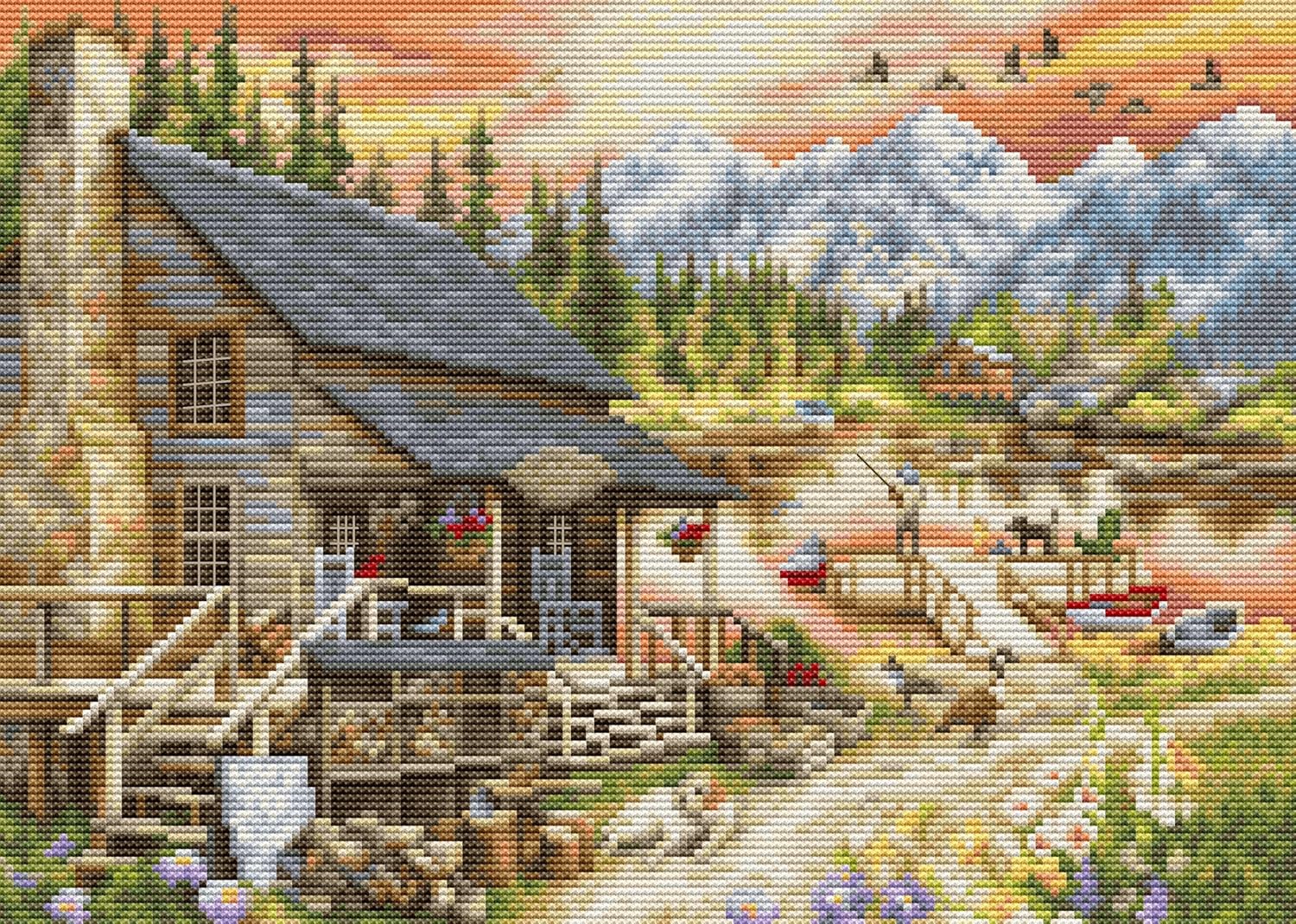 Luca-S Counted Cross Stitch kit "Log Cabin Genenal Store", 30,5x22cm, DIY