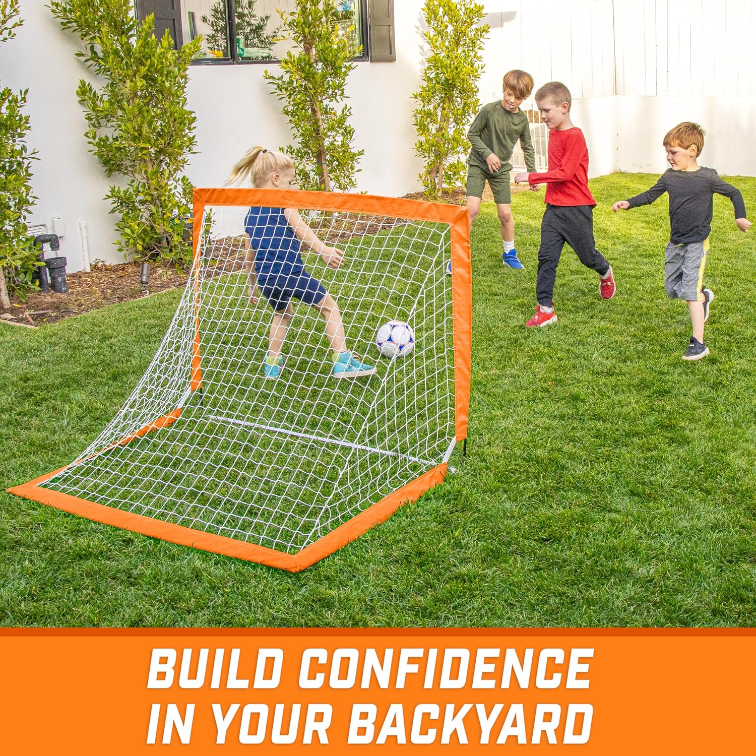GoSports Portable Soccer Goals for Kids - 13 Color Options - Choose 4 x 3 ft or 6 x 4 ft - Team Tone Pop Up Nets for Backyard