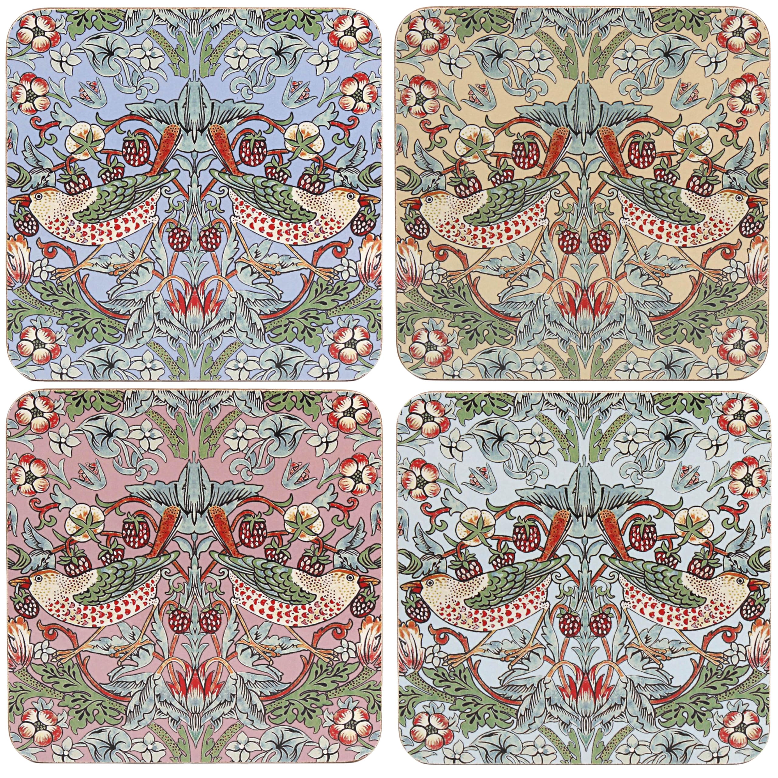 The Leonardo Collection Wm. Morris Assortments Wood Strawberry Thief Coasters Set of 4 For Home & Office | Stylish Coasters For Kitchen & Dining | Durable Tabletops Accessories for Drinks & Tables