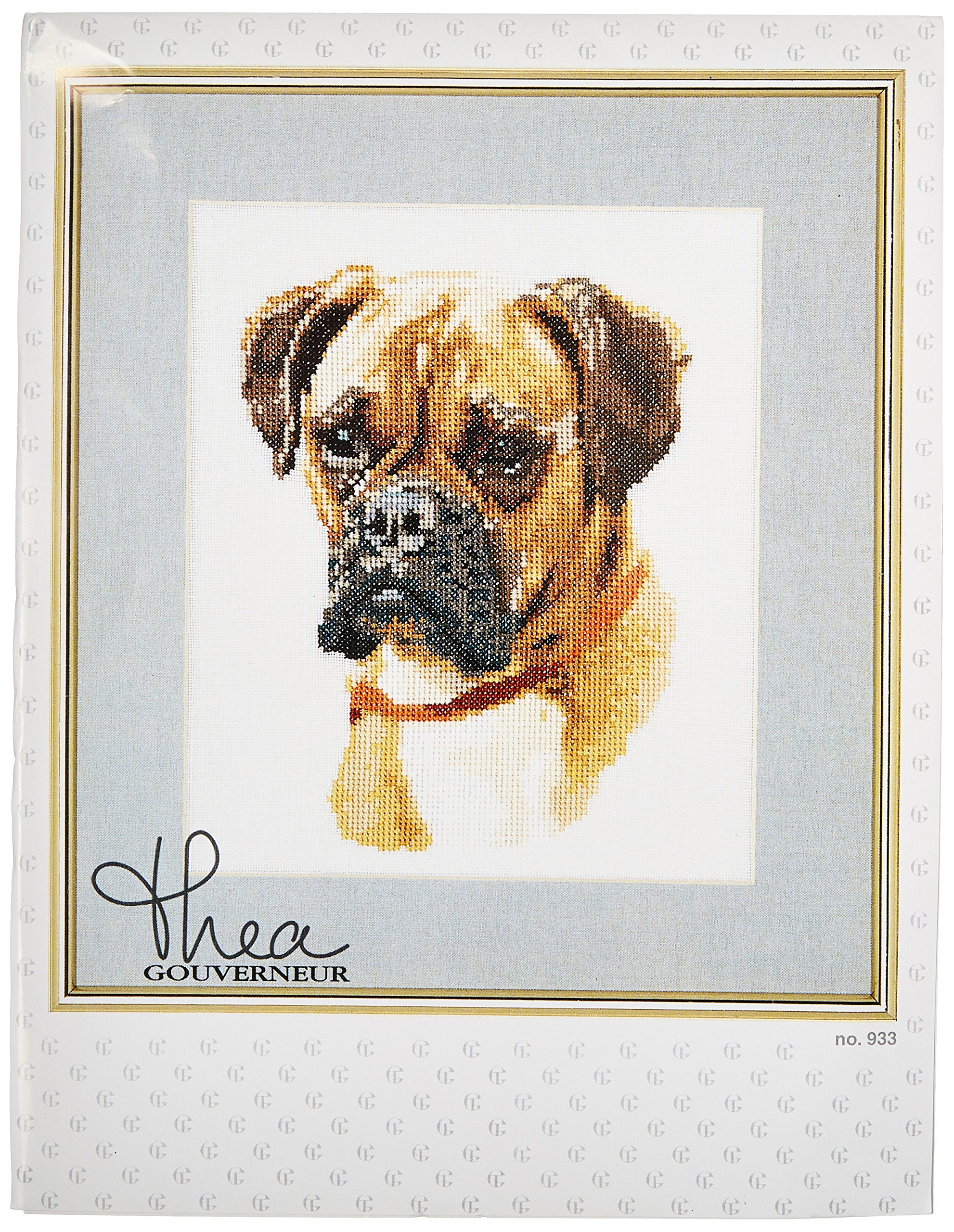 Thea Gouverneur Boxer On Linen Cross Stitch Kit-8.75-inch x 10.625-inch 24 Count, 22x27cm, Transparent