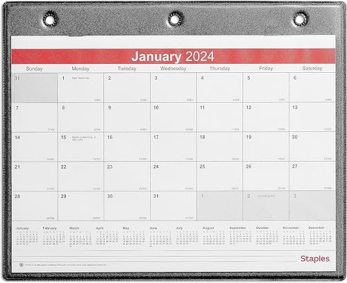 St12949-24 - Calendario de escritoriopared de 2024 Staples de 11 x 8 pulgadas, blanconegro
