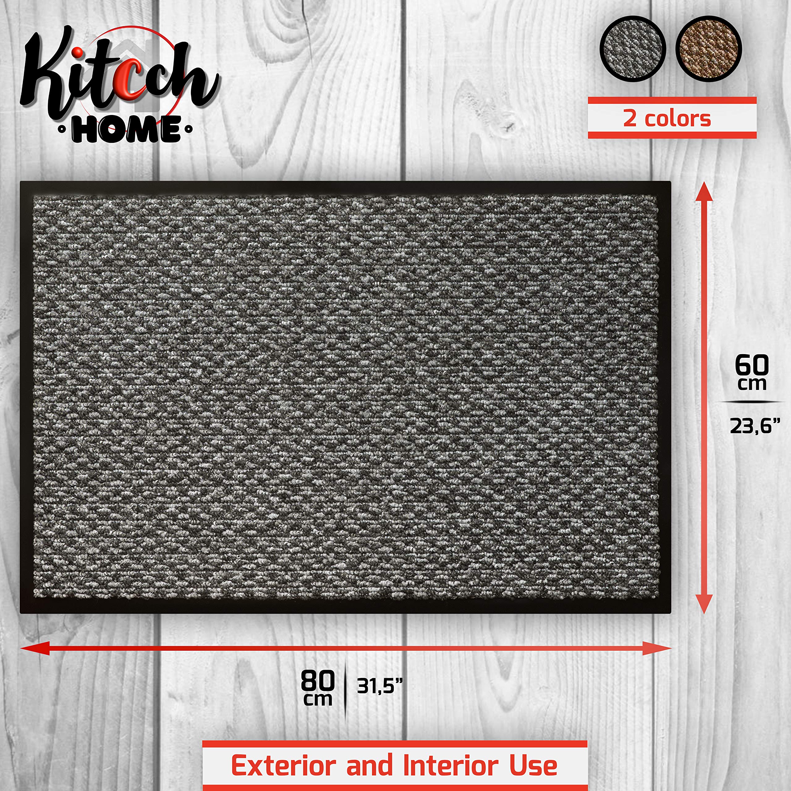 Felpudo Entrada Casa Exterior e Interior | Alfombra Antideslizante de Fácil Cuidado | Para Puerta Exterior e Interior | Gris 60x80 cm