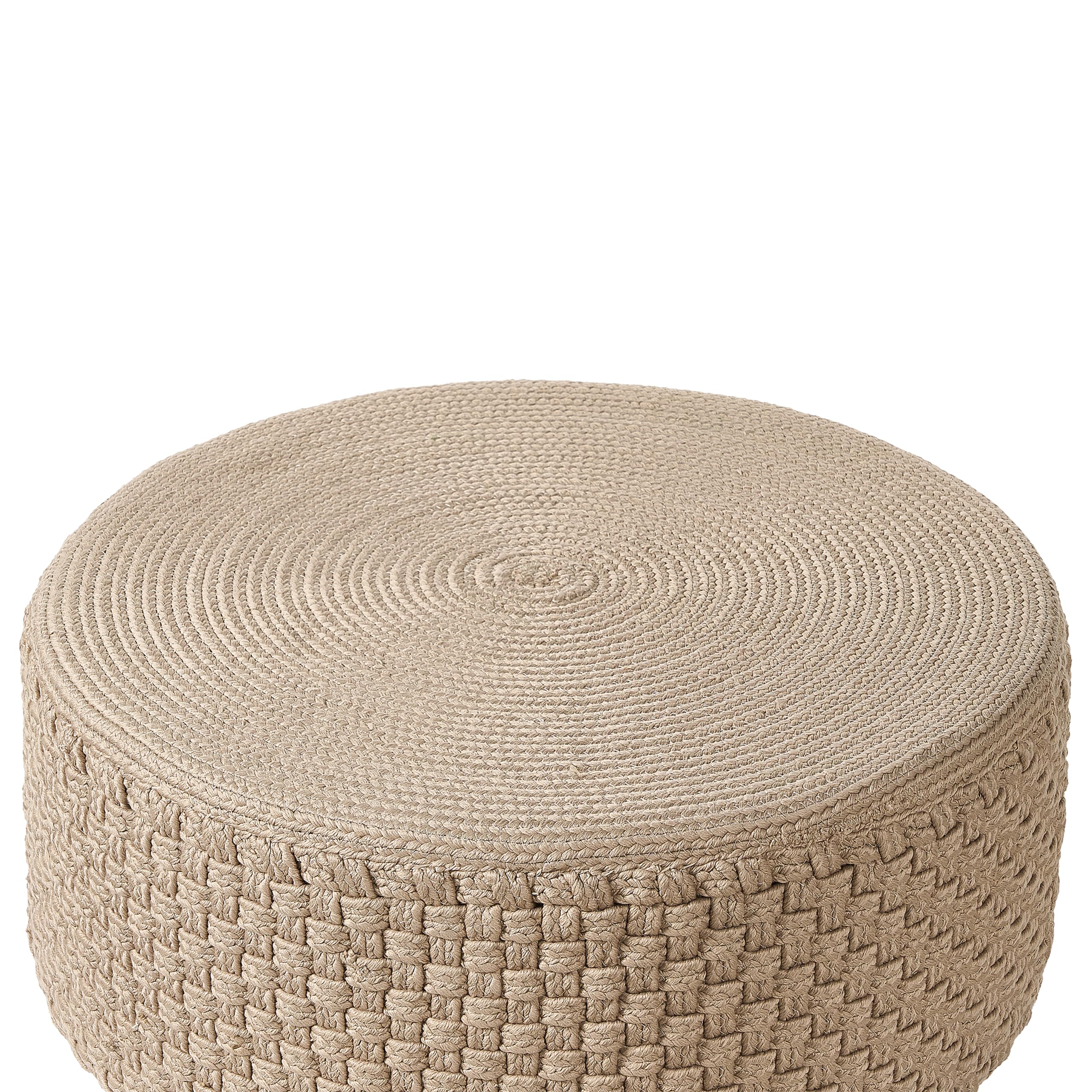 Beliani Pouf ottomano da esterno intrecciato a mano Materiale sintetico Accessori da giardino ⌀ 70 cm Beige