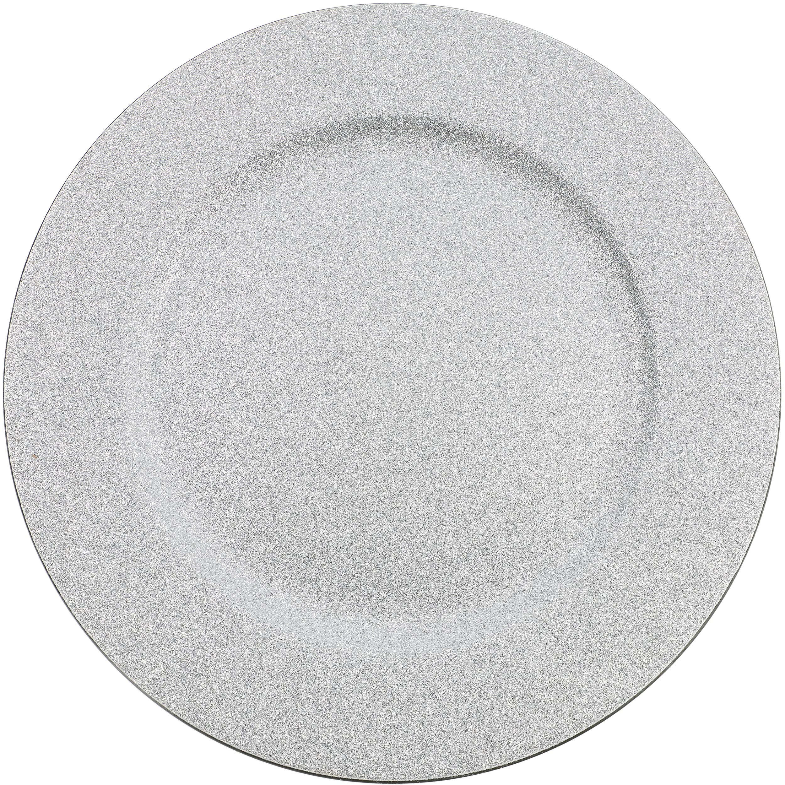alles-meine.de GmbH 4 Stück Teller/Platzteller Glitzer - Silber Ø 33 cm - großer Unterteller/Plätzchenteller - Weihnachtsteller rund flach - Dekoteller - Gedeckter Tisc..