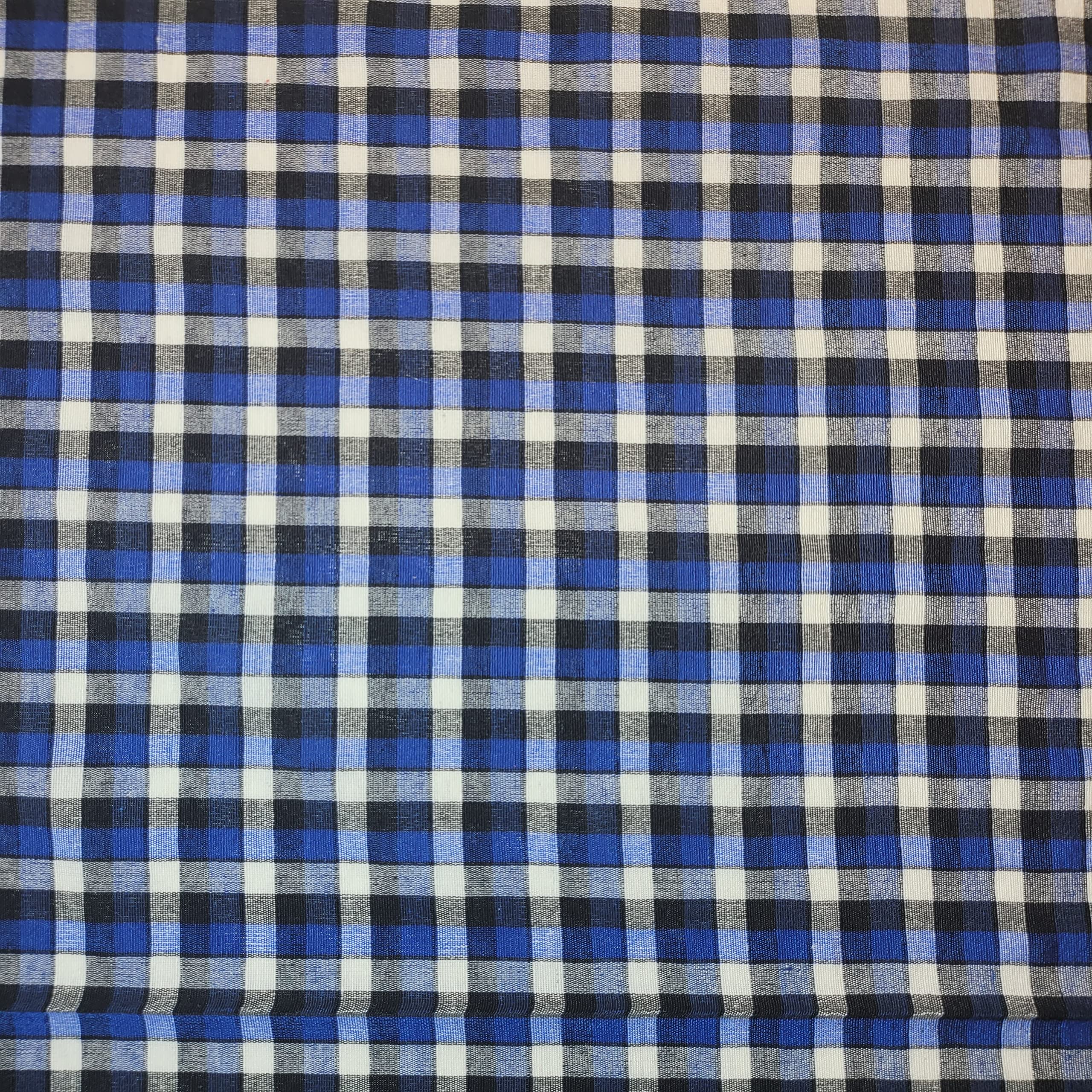 Lniana tkanina w kratkę w kratkę w kratę Khadi miękka tkanina lniana w kratkę tkanina Vichy 107 cm (5 m, niebiesko-biała czarna (1/4 cala)