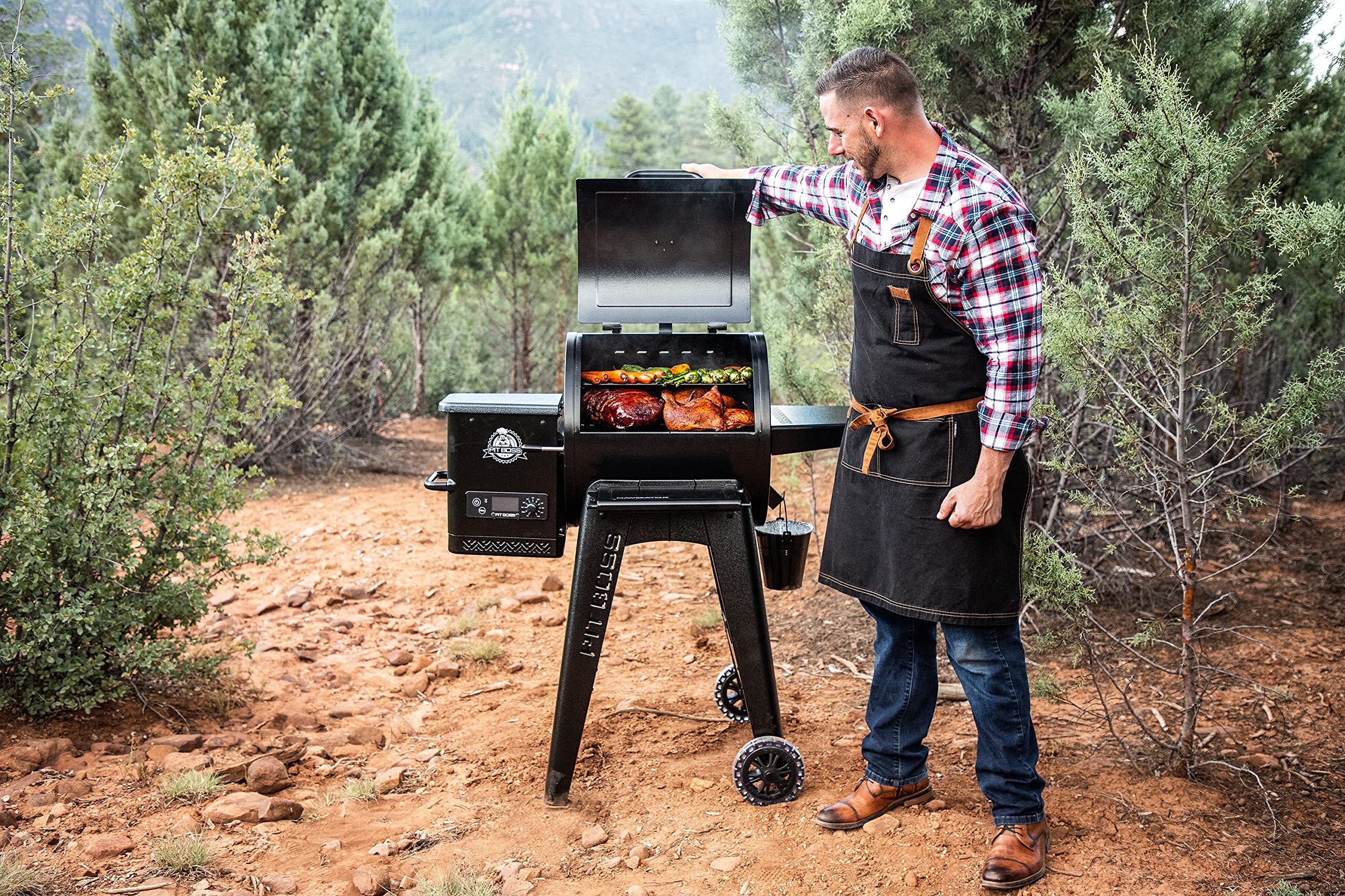 Pit Boss Navigator Series Grill e forno per affumicatura 260 gradi ripiano pieghevole rivestito in porcellana