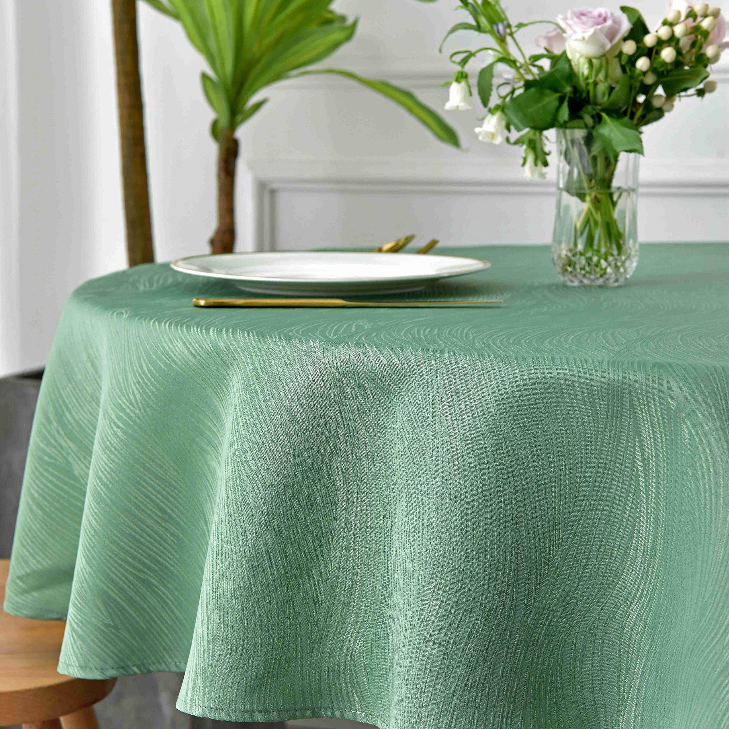 Maxmill Nappe Ronde En Jacquard Damassé - Infroissable - Résistante - Résistante - Douce - Pour Table Circulaire - Pour Buffet, Banquet, Fête, Fête, Dîner - 228 Cm - Vert Sauge