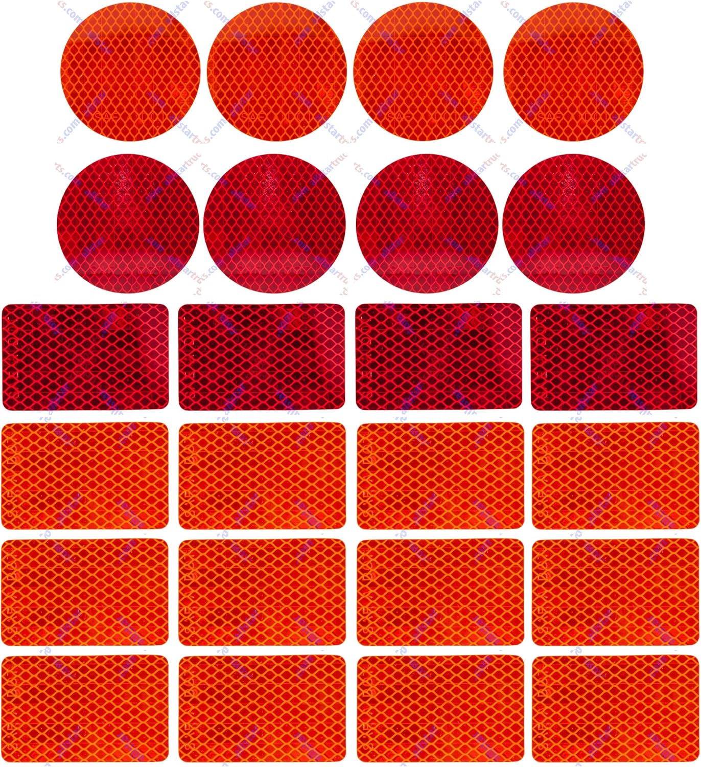 [ALL STAR TRUCK PARTS] (24 Decal Mix Pack) DOT-SAE Red & Amber 3 Inch Round / 2x3 Rectangle High Visibility Reflective Stick-On Prism Reflector | Trailer Camper RV Flatbed Fender Property Boat