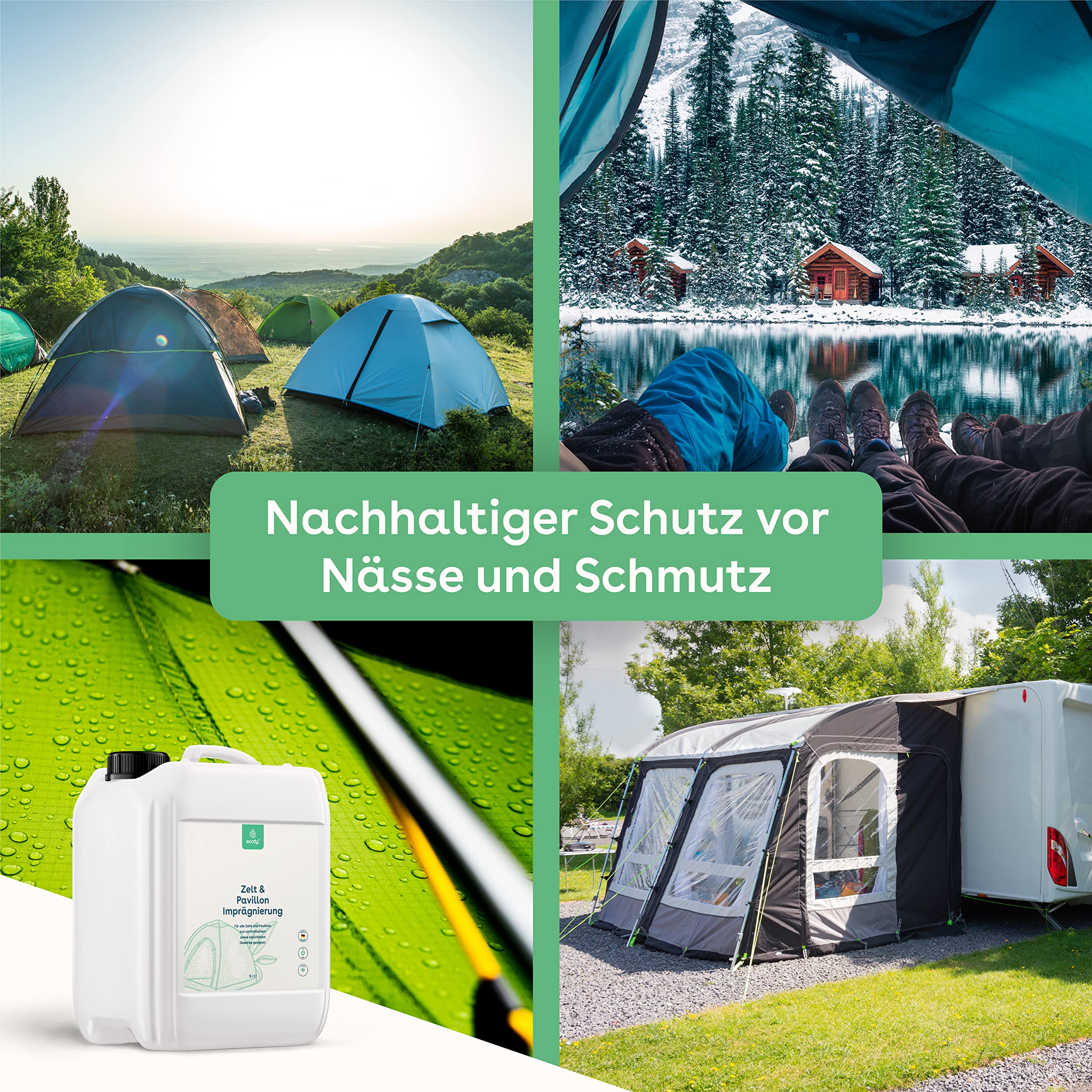 Zelt Imprägnierung - Imprägnierspray für Zelte & Pavillons aller Art - Veganer Schutz vor Nässe & Schmutz - UV-stabil, Zelt Zubehör & PFC-frei - Imprägnierspray Zelt - Made in Germany