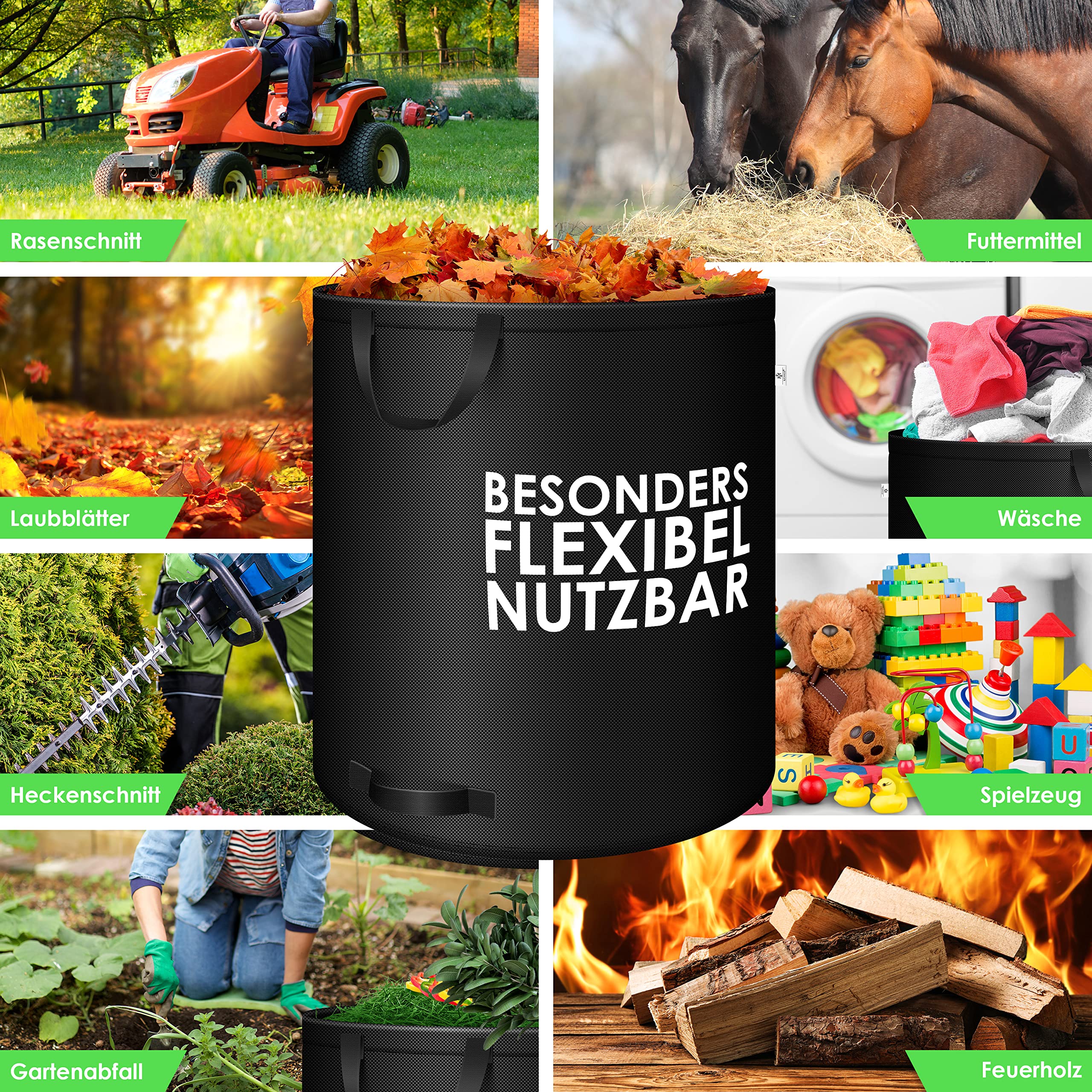 KESSER® Gartensack 2x 500L Set Laubsack Gartenabfallsack inkl. Handschuhe - Selbststehend 4 Griffe Stabil Robust & Faltbar - Laubsäcke Rasenschnitt für Gartenabfälle Grünschnitt Schwarz