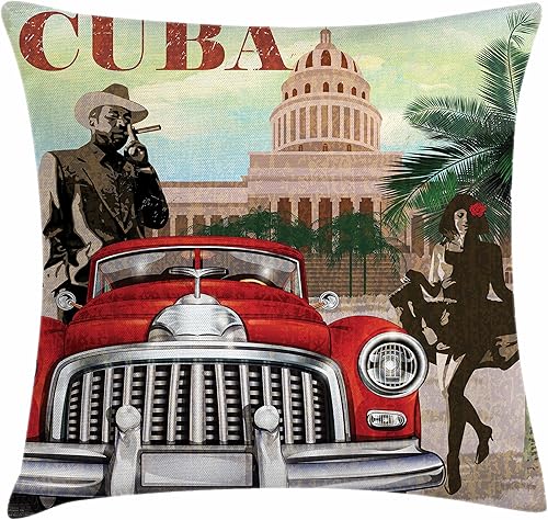 Lunarable Funda de cojín con diseño vintage para fumar cigarros y niña bailarina, funda de almohada cuadrada decorativa, 18 x 18 pulgadas, color
