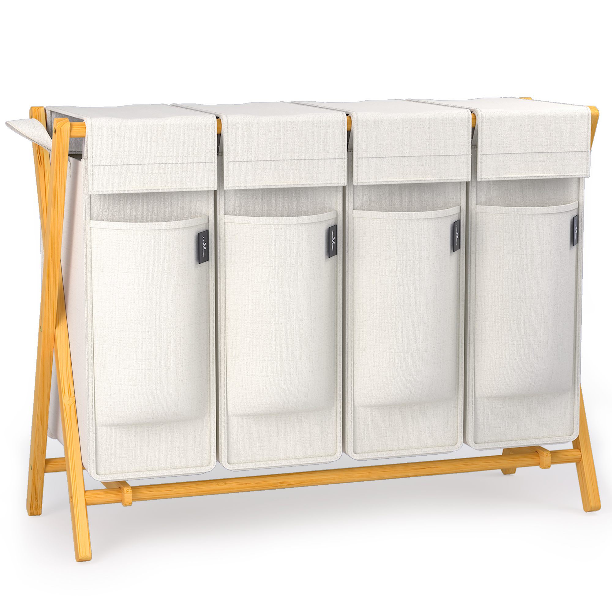 AdelDream - Cesto portabiancheria in bambù, 80 l, per bagno e camera da letto, con sacco per la biancheria estraibile, colore: Beige