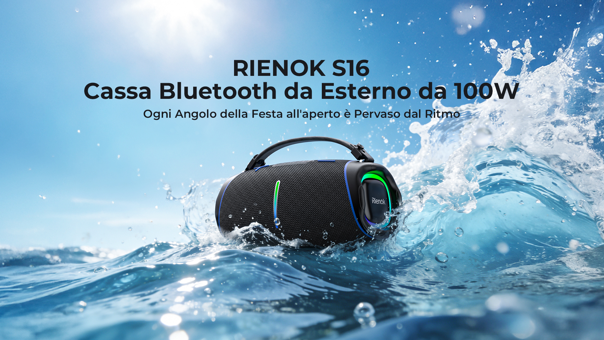 RIENOK Cassa Bluetooth 100W Portatile – Impermeabile IPX6, 2 Woofer E 2 Tweeter, 30 Ore Di Autonomia, Luci LED, Vivavoce, Supporto USB/TF/AUX – Per Feste E Esterno - 3