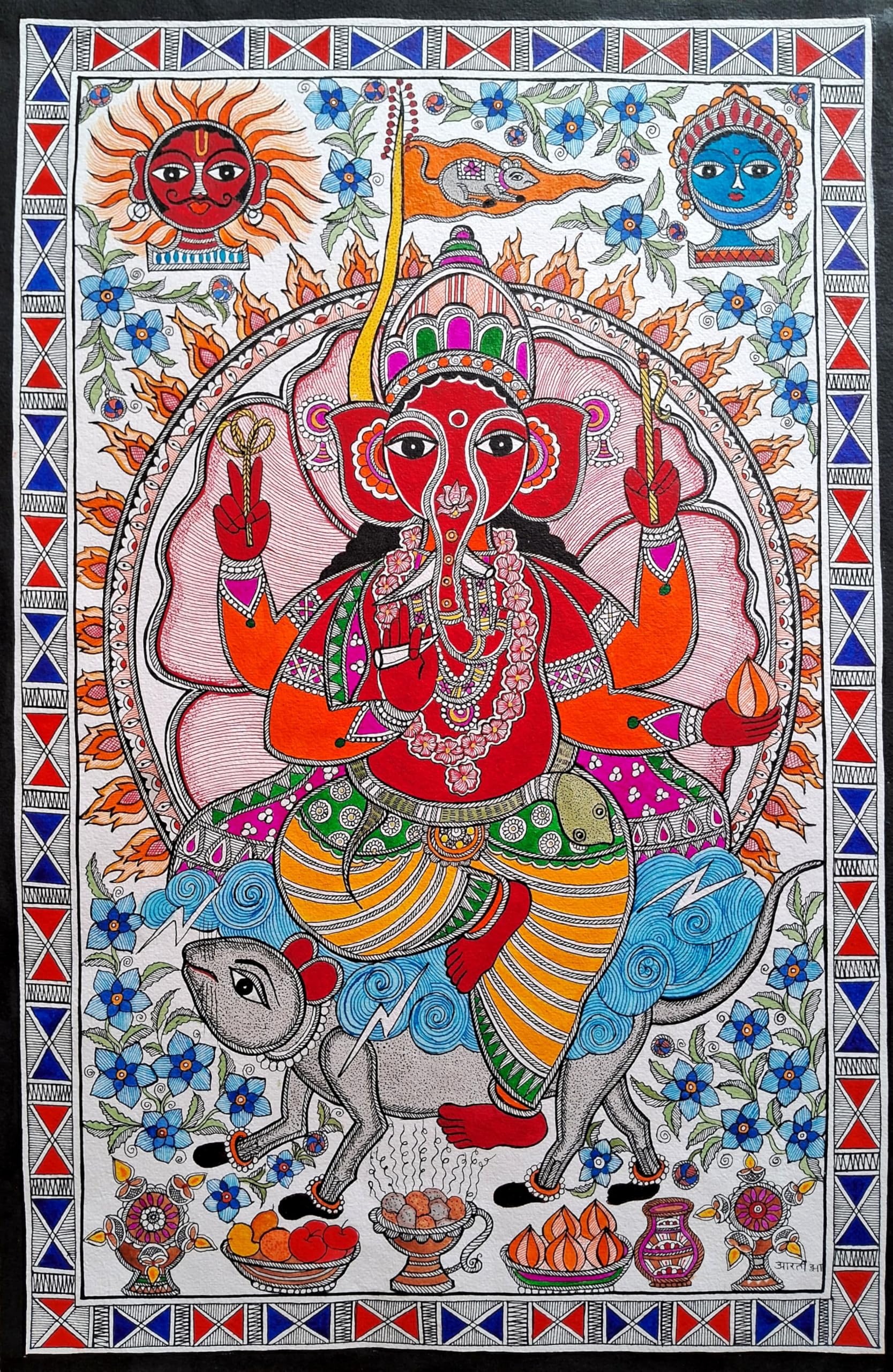 Vignaharta Ganesh | Shri Ganesh | Madhubani Art | Handmade with Nib and Brush | Authentic Madhubani Art