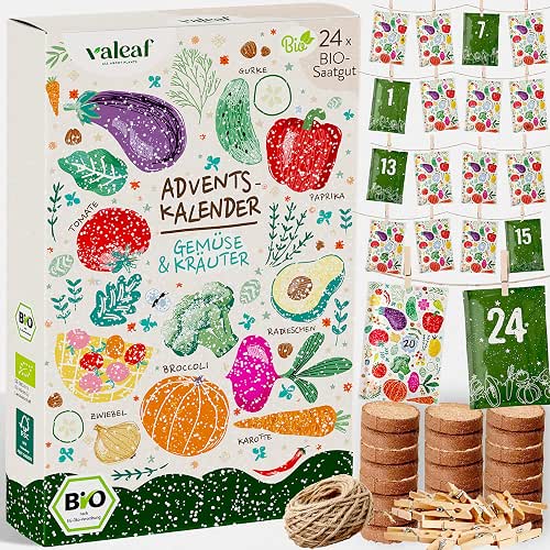 valeaf BIO Saatgut Adventskalender 2025 Gemüse Kräuter I 24x BIO
