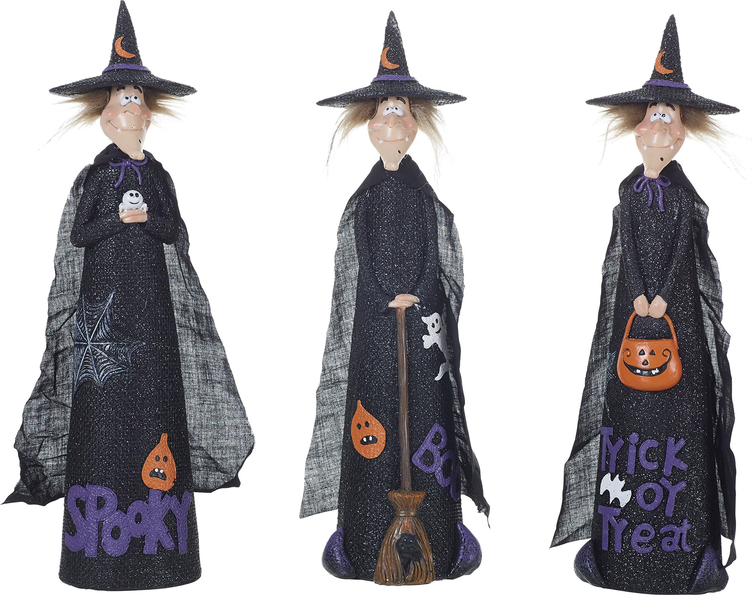 Transpac Imports Spooky Boo Trick or Treat Witch Sisters 12.5 x 3.5 Halloween Figurine Set of 3