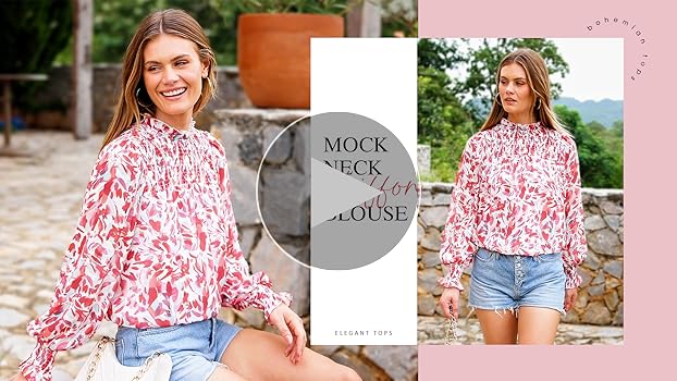 MASCOMODA Womens Blouses 2025 Spring Boho Floral Ruffle High