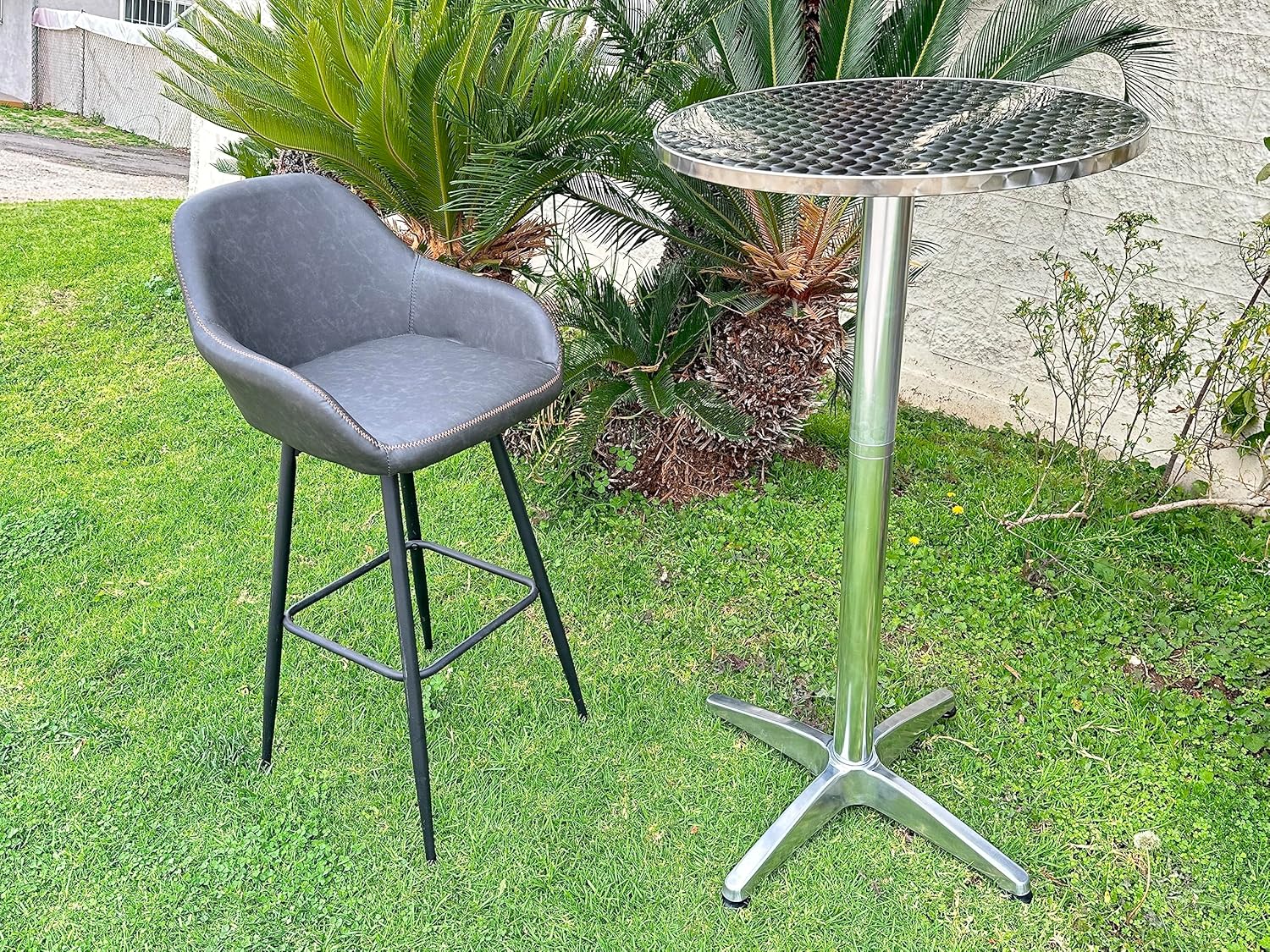 BTEXPERT 45" Bar Height 23.75" Round Aluminum Indoor Outdoor Restaurant Patio Table – Flip Top Table Stainless Steel Silver Commercial Furniture with 25.75" Base