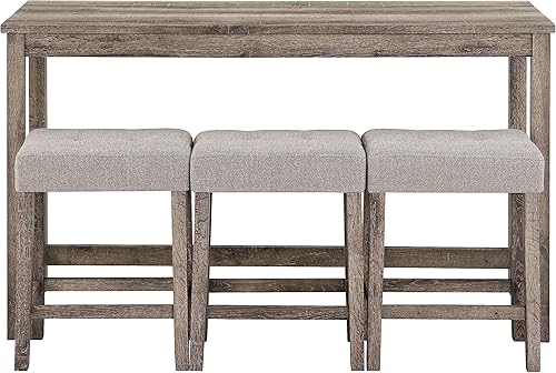 Miniatura 8 de Merax Juego de mesa de bar de 4 piezas con toma de corriente, mesa de bar de comedor y sillas, mesa de desayuno industrial con 3 taburetes