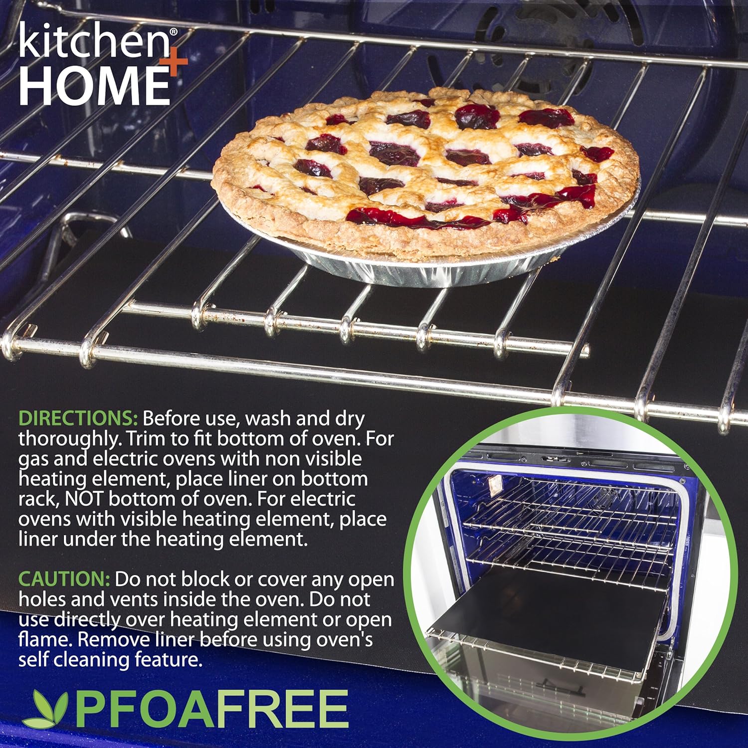 Kitchen + Home Oven Liner Set of 4 – Large Heavy Duty PFOA & BPA Free – Non-stick Reusable Oven Liner for Gas, Electric & Microwave Ovens – Works as Baking Mat & Grill Mat