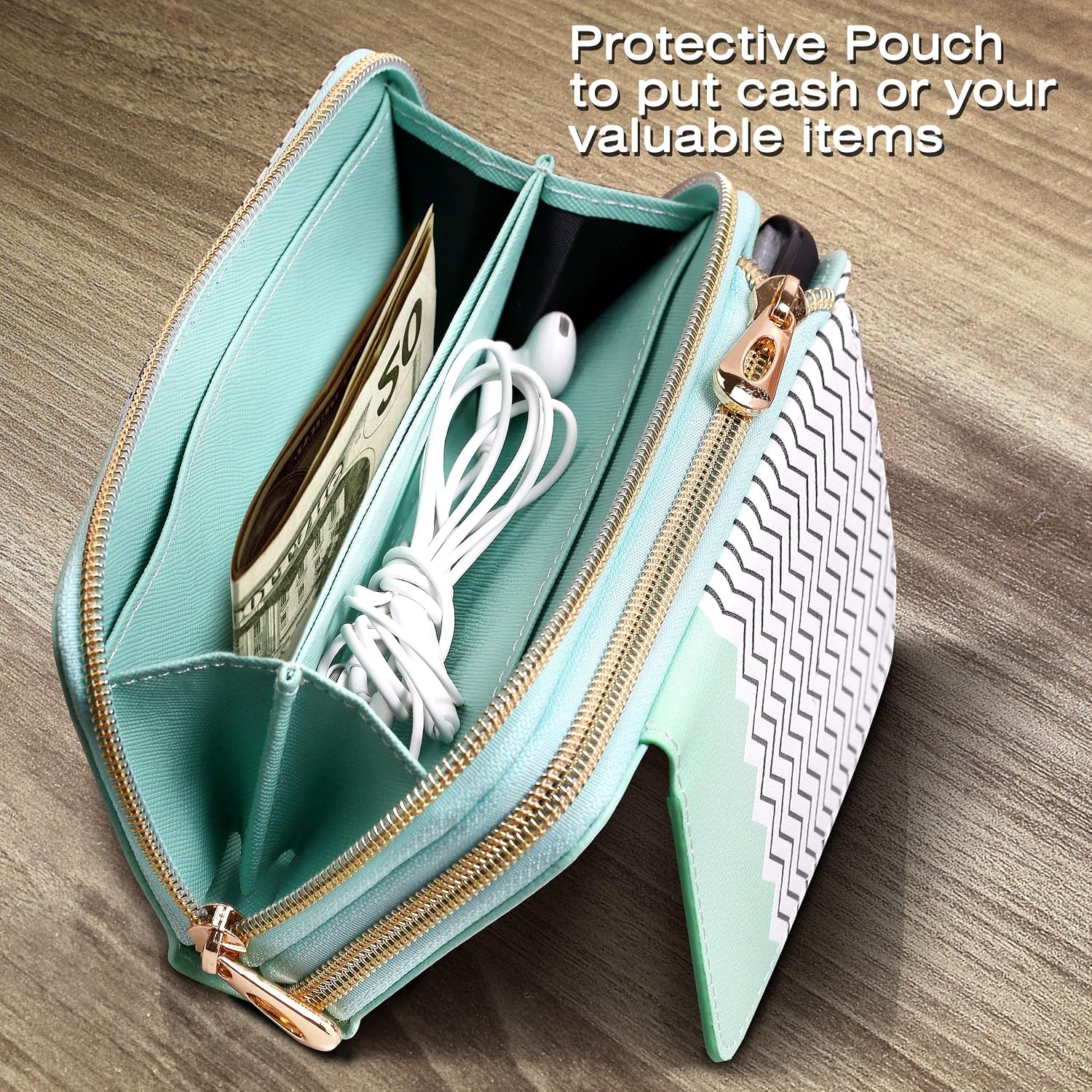 ELV PU Vegan Leather Handcrafted Wallet Purse Case for Galaxy S10, Flip Folio Case with (Kickstand Function) and (Card Slots) for Galaxy S10 (6.1inch) (Mint, Samsung S10)