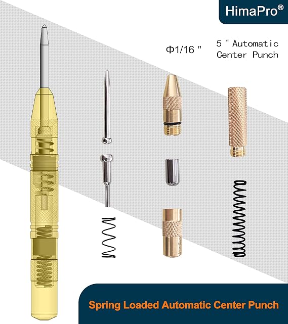 HimaPro Center Punch Set - 2 Automatic Center Punches (6 Inches and 5 Inches) with Spring loaded Adjustable Strokes and 1 Solid Center Punch (4 Inches)