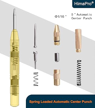 HimaPro Center Punch Set - 2 Automatic Center Punches (6 Inches and 5 Inches) with Spring loaded Adjustable Strokes and 1 Solid Center Punch (4 Inches)