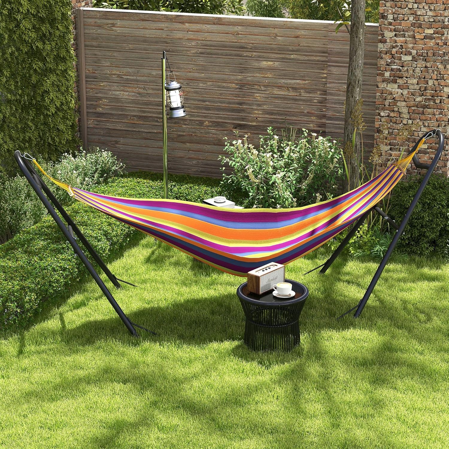 Adjustable Heavy-Duty Hammock Stand: Powder-Coated Steel, 550 lbs, Fits Hammocks up to 14.1 ft, Black