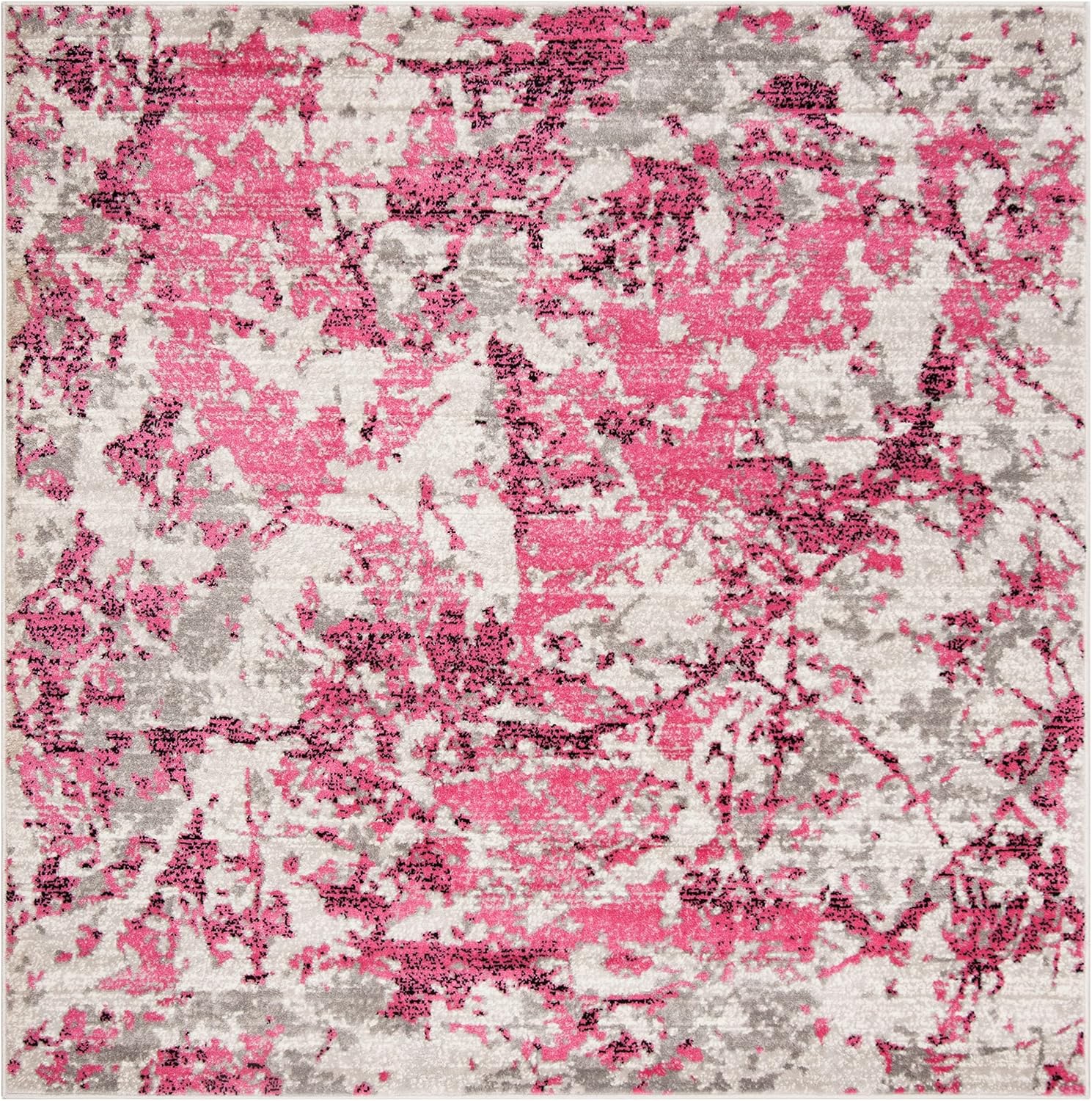 SAFAVIEH Skyler Collection Area Rug - 6'7" Square, Pink & Ivory, Modern Abstract Design, Non-Shedding & Easy Care, Ideal for High Traffic Areas in Living Room, Bedroom (SKY186N)