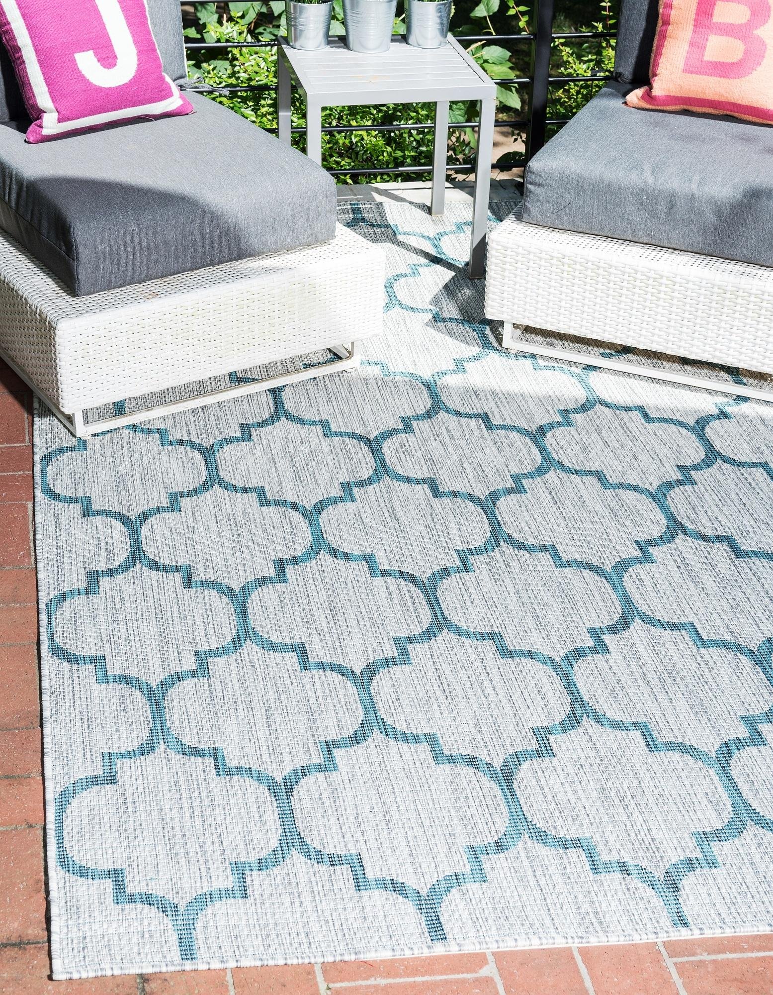 Unique Loom Outdoor Trellis Collection Area Rug (5 x 8" Rectangle, Gray/ Ivory)