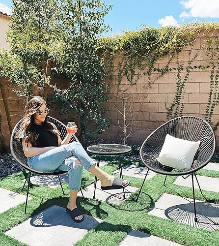 Miniatura 4 de SONGMICS Silla Acapulco de 3 piezas para asientos al aire libre, juego de muebles de patio moderno, mesa superior de vidrio y 2 sillas, juego de