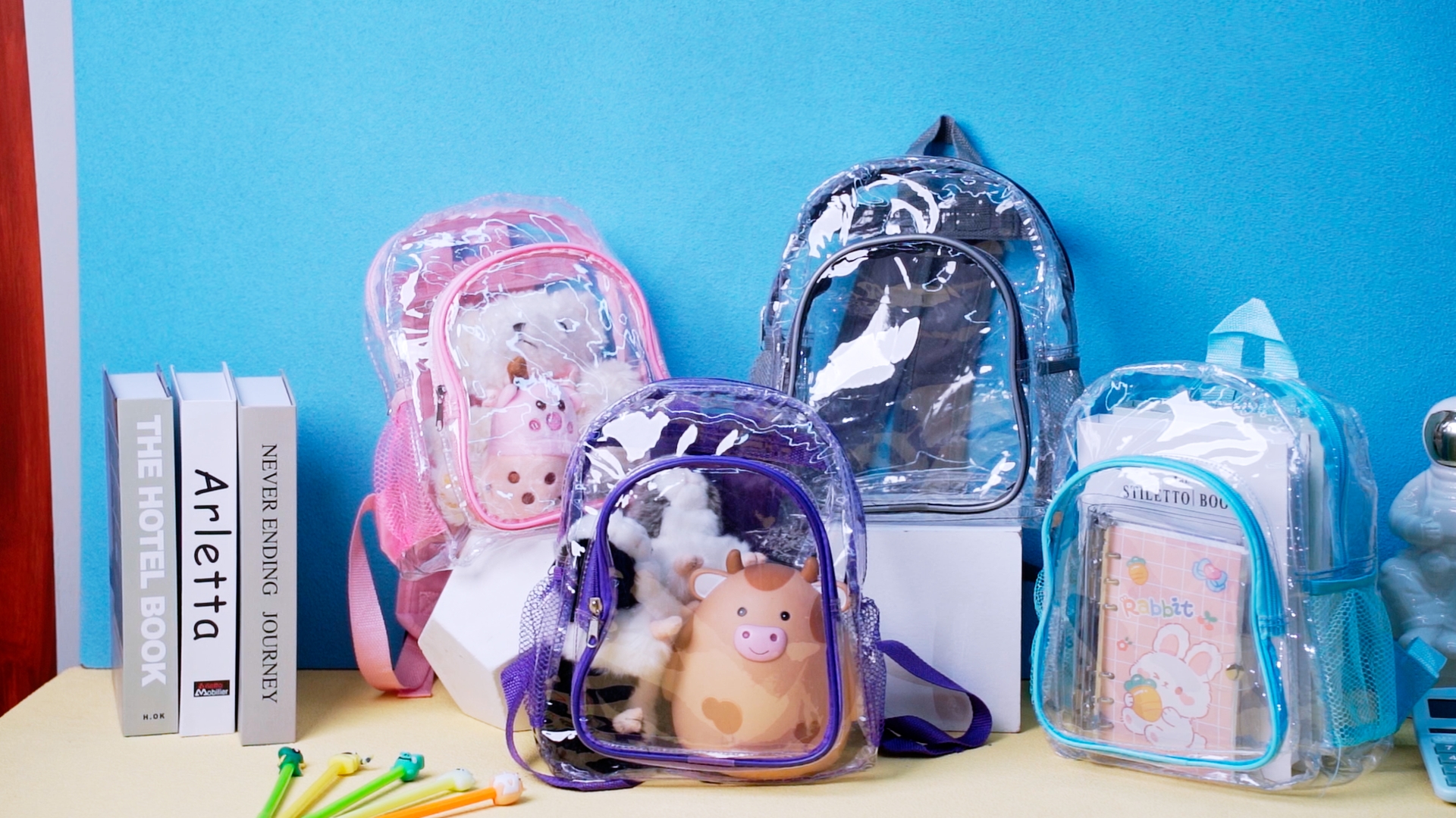 Frienda 2 Pcs Small Clear Toddler Backpack Kindergarten Elementary Kids Clear Backpack Mini Plastic Transparent Cute Bookbag for Preschool Girls Boys Baby 1-5 Years(Black)