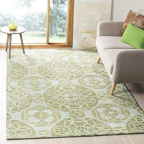 Miniatura 9 de SAFAVIEH Wyndham Collection - Alfombra de área de 5 x 8 pies, marfil y marrón, lana moderna hecha a mano, ideal para zonas de alto tráfico en sala