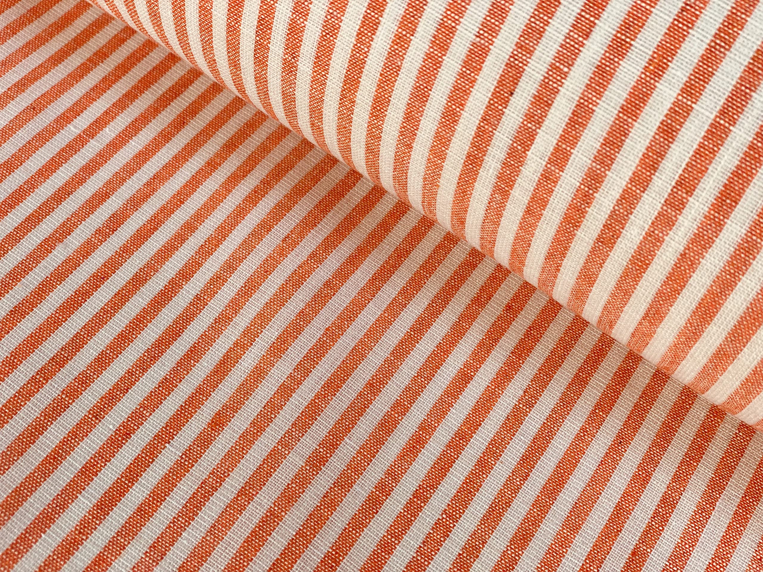 Lushfabric Orange Candy Stripe Linen Fabric Light Cotton Material Cute Striped White Lines Home Decor, Dressmaking - 150Cm Wide (Sold By The Metre) (Orange)