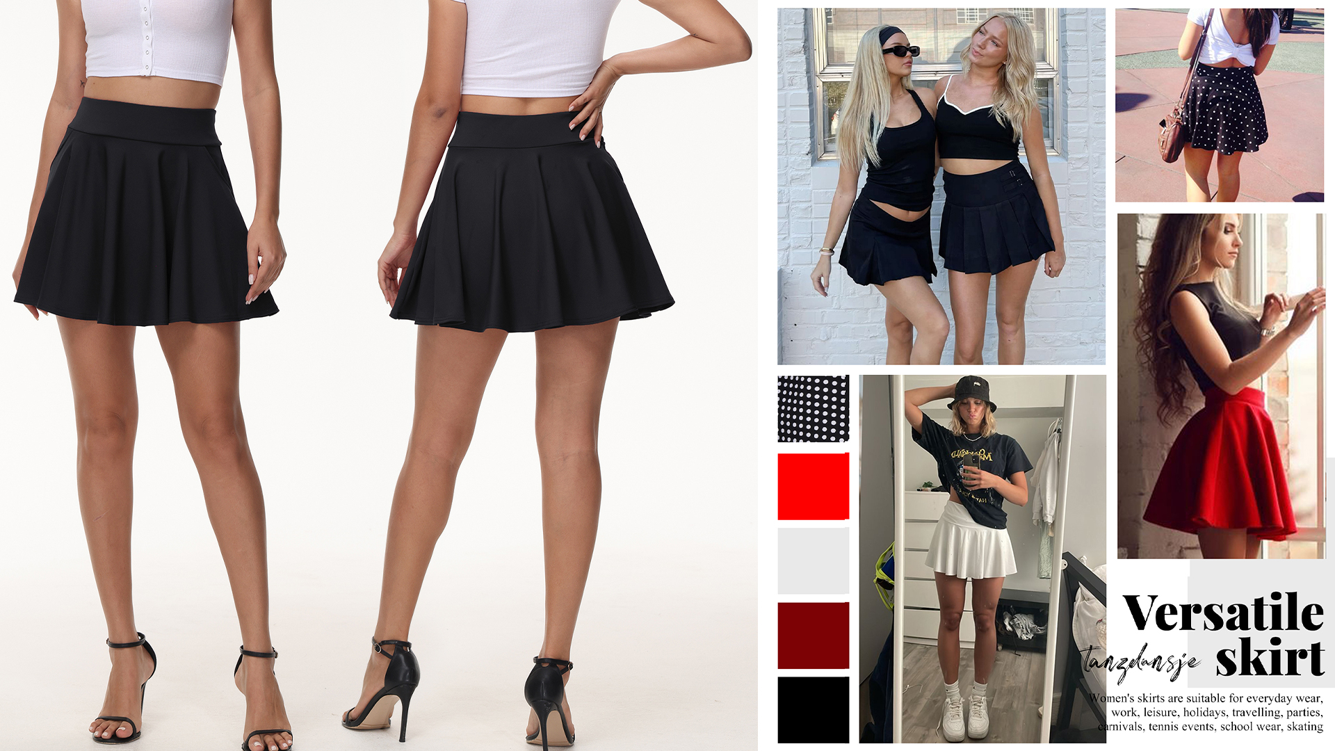 tanzdunsje Women's Girls' Basic Skirt, Black Skirt, Women's