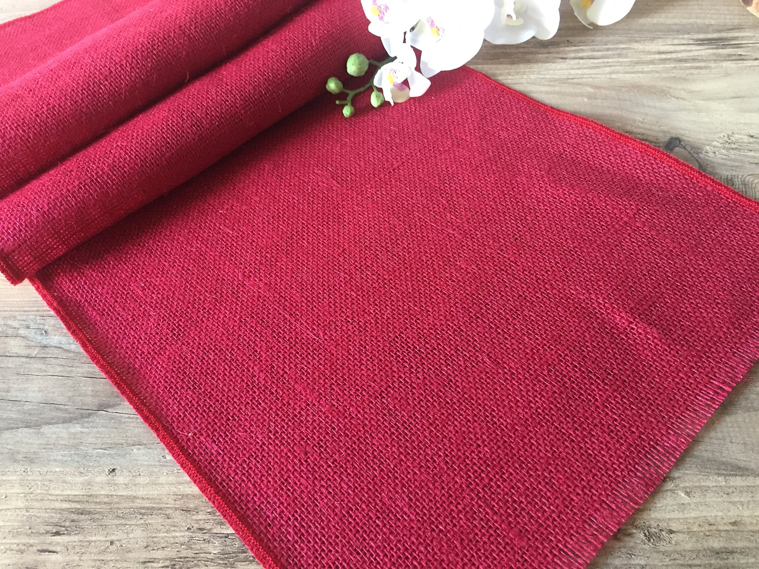 LushFabric Rustic Burlap Jute Table Runner - Wedding Jute Hessian Tablecloth Runners - 30cm wide (BURGUNDY, 100 inches/254cm)