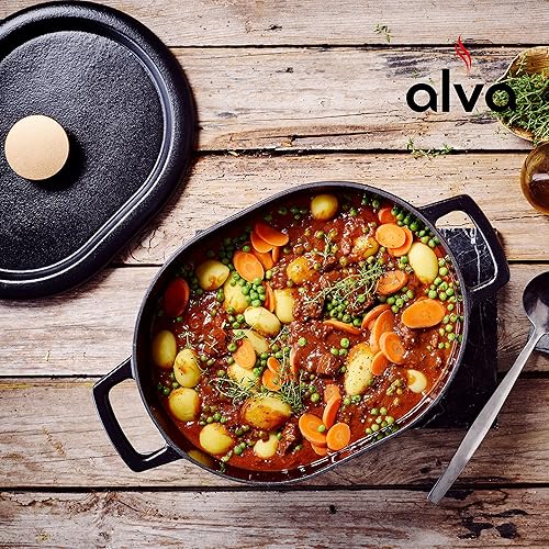 Miniatura 5 de Alva Nori Olla ovalada para horno holandés con tapa 58 cuartos de galón horno holandés de hierro fundido esmaltado para ser utilizado como olla de