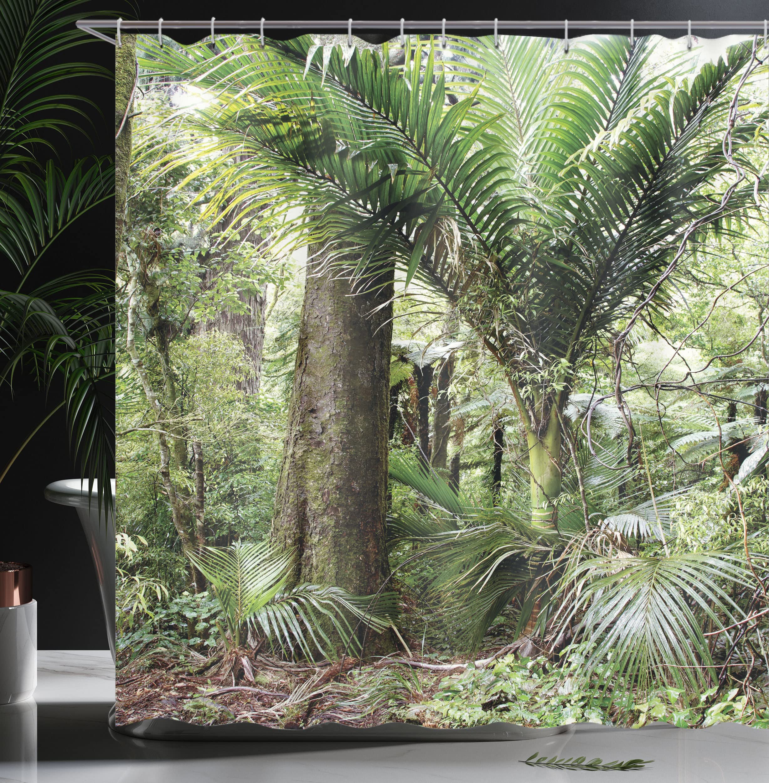 ABAKUHAUS Forest Shower Curtain, Foliage Tropical Jungle South American Growth Untouched Nature Vegetation - Image 3