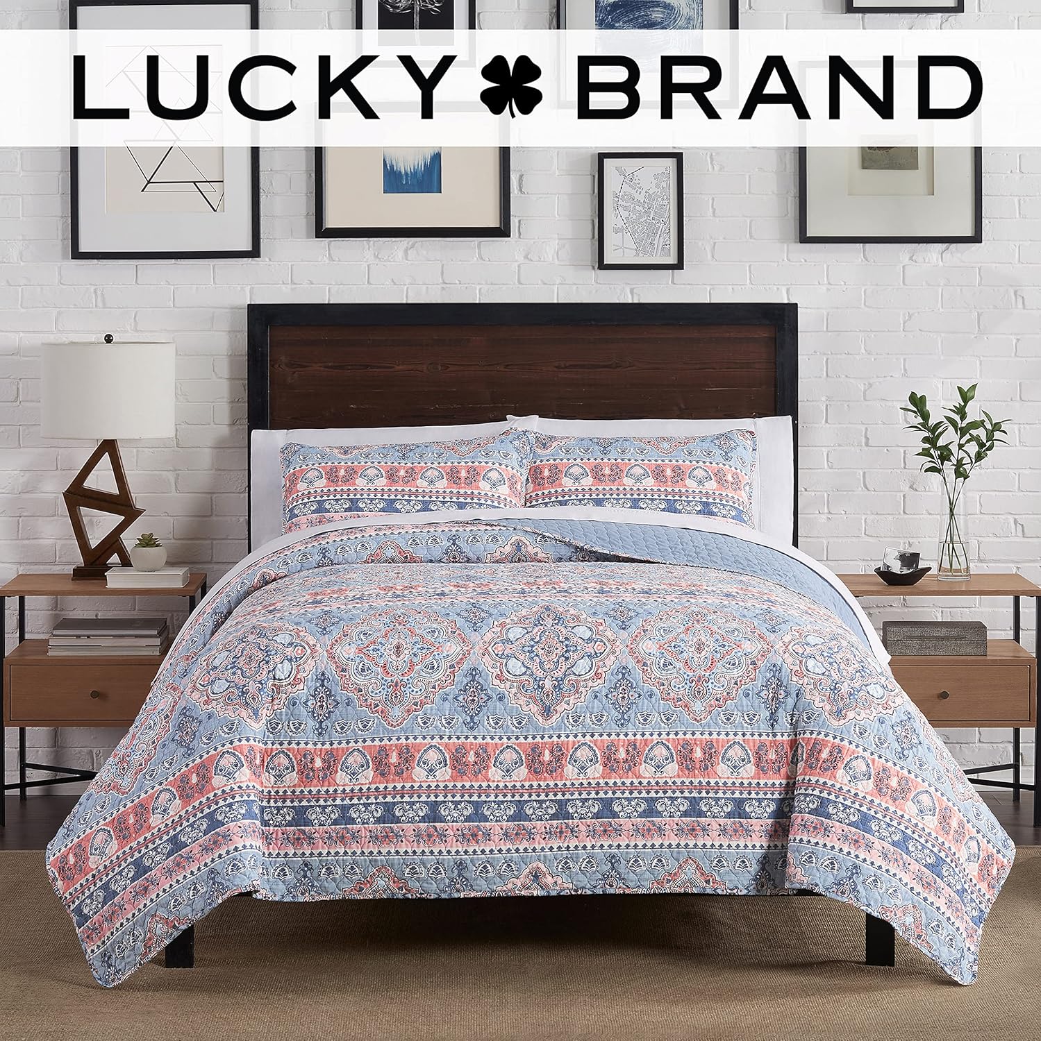 Lucky Brand Quilt Set – 3-Piece Queen Size Quilt Sets with Pillow Shams, Cotton & Polyester, Lightweight, Modern Nevada Tribal Coverlet Queen Size