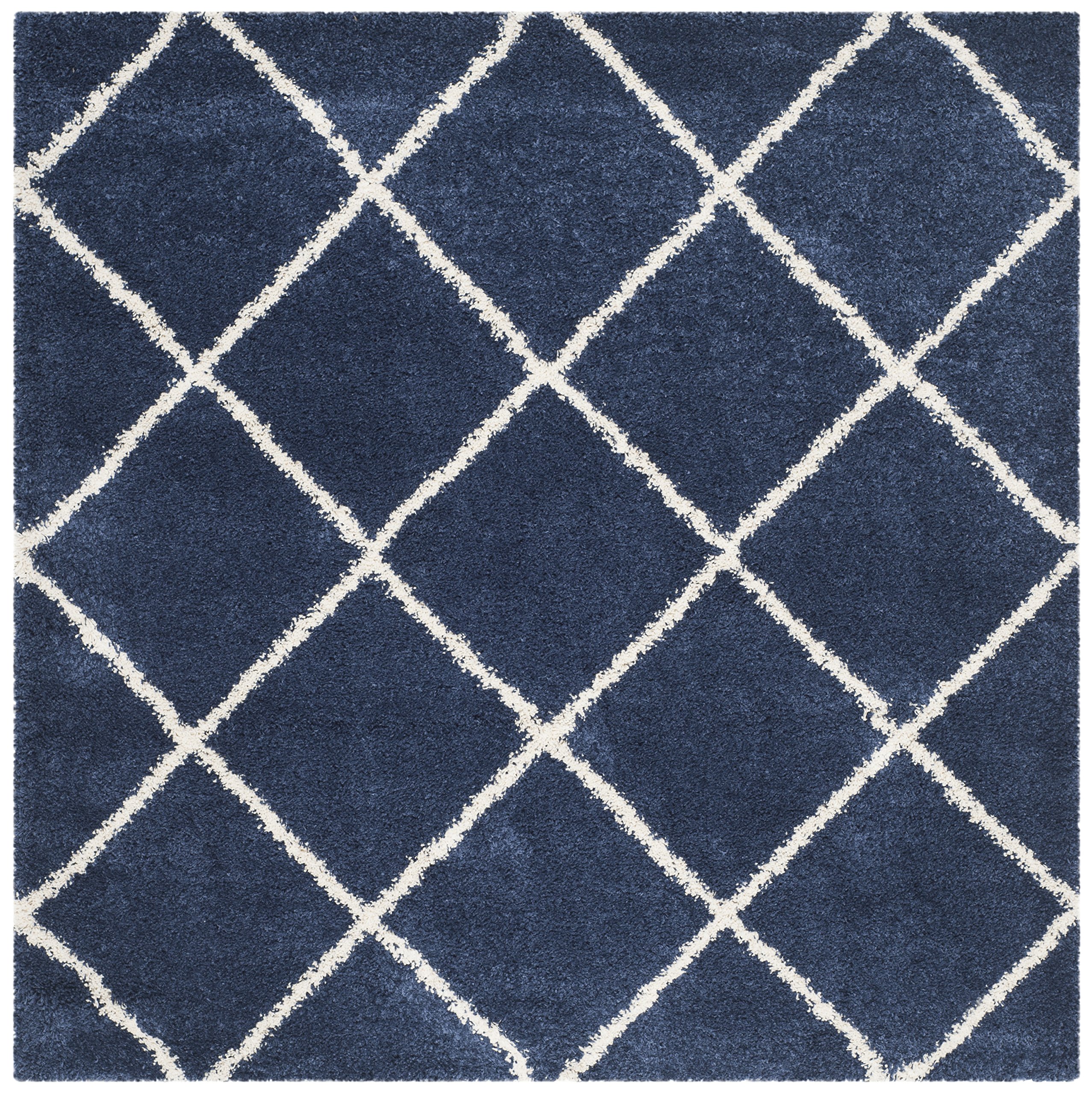 SAFAVIEH Hudson Shag Square Rug 11', Plush Trellis Navy & Ivory SGH281C