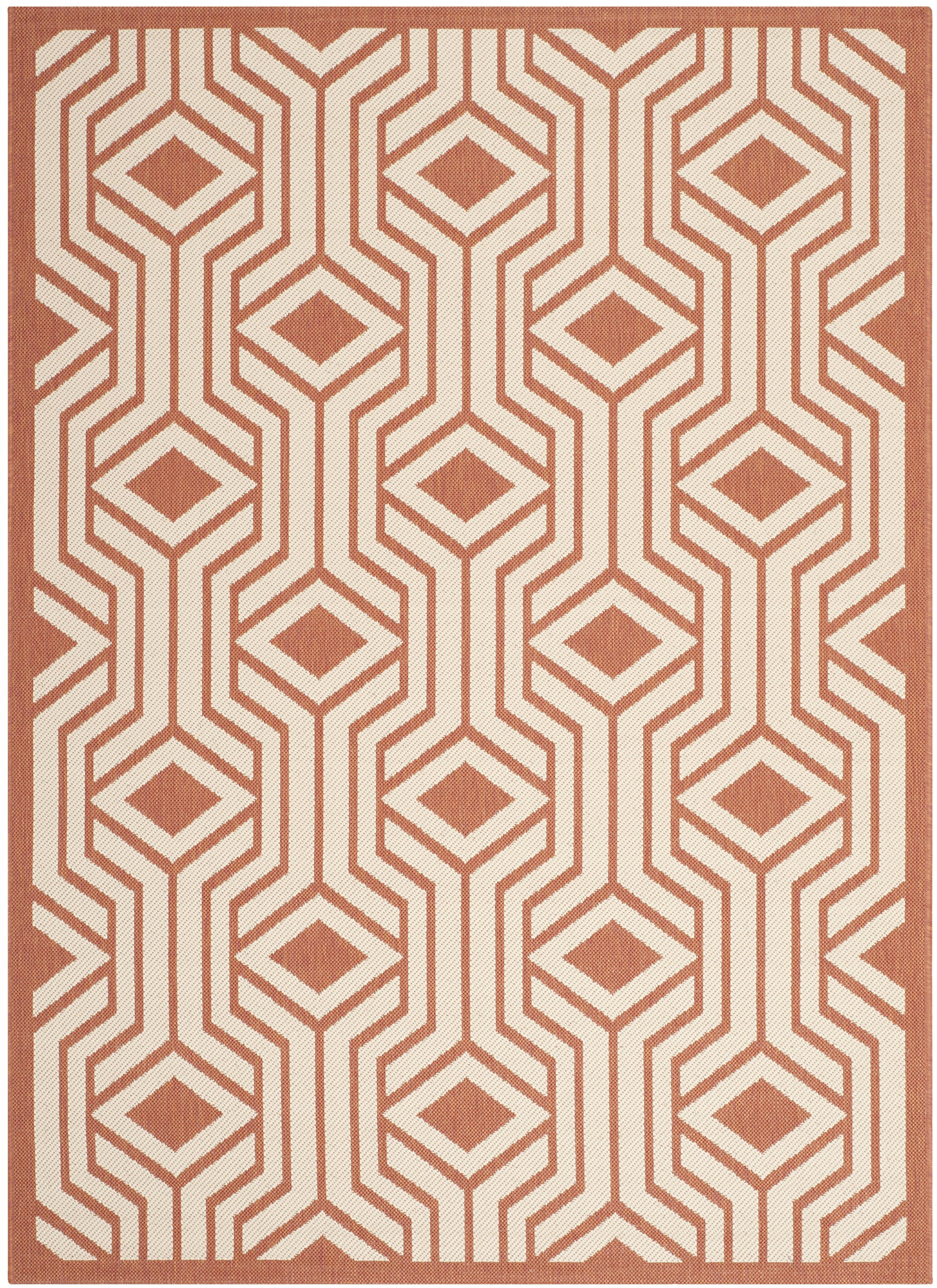 SAFAVIEH Tapis Contemporain Pour Salon, Salle à manger, Chambre à coucher - Courtyard Collection, Tapis à poil court, Beige et Terracotta, 201 X 290 cm