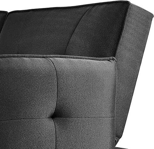 Miniatura 9 de Topeakmart Sofá cama convertible moderno negro, sofá convertible versátil con respaldo ajustable con marco de metal, color negro Negro -,Gris