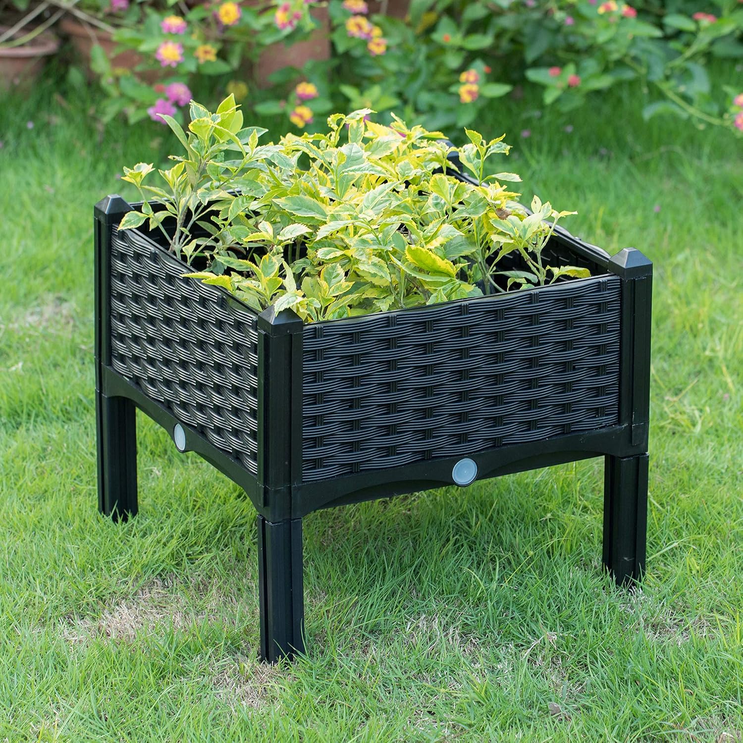 16" Brown Rattan Raised Garden Bed Planter