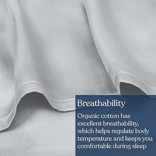 Miniatura 6 de Delara Sábanas 100% algodón orgánico con certificación GOTS, 1 sábana encimera de algodón de fibra larga de 400 hilos, ultra suave, sedoso, absorbe
