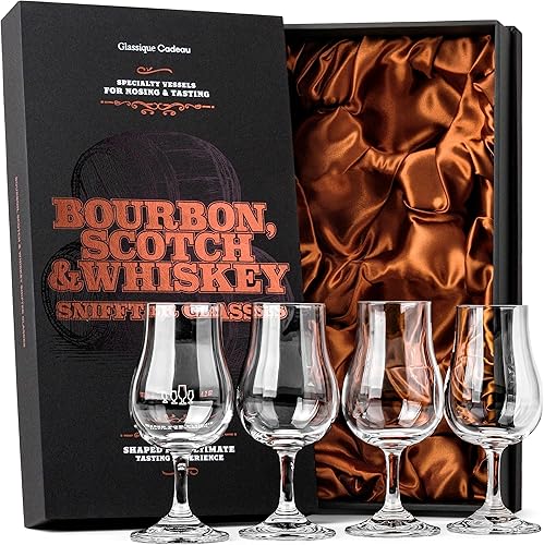 Vasos de degustación de whisky, whisky, whisky, whisky, whisky, bourbon  Copitas profesionales de nariz en forma de tulipán de 4 onzas con tallo